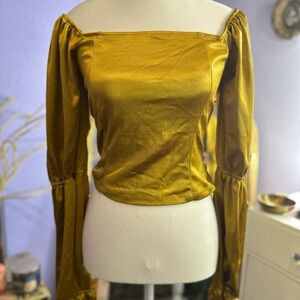 Fashion Nova Yellow Fitted Puff Sleeve Blouse